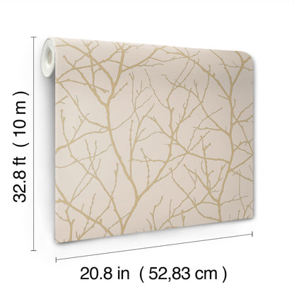 York Wallcoverings Antonina Vella Modern Metals Second Edition Trees Silhouette Beige and Gold Wallpaper  Botanical Beiges   - MD7122