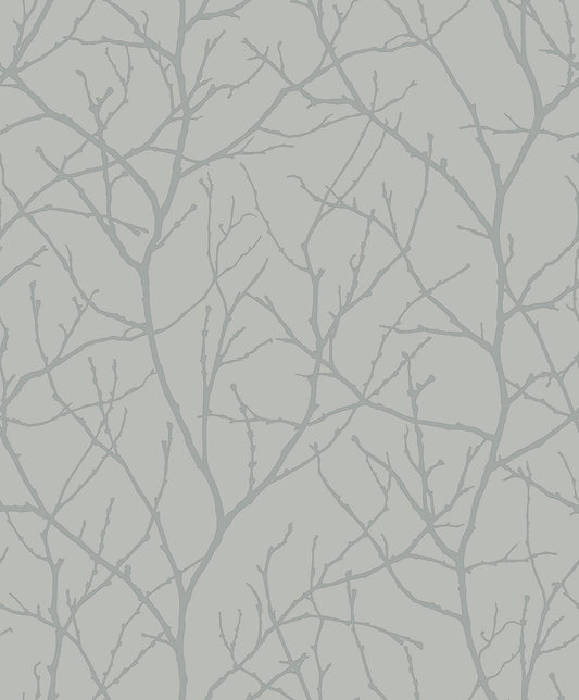 York Wallcoverings Antonina Vella Trees Silhouette Smokey Blue and Silver Wallpaper  Botanical Blues   - MD7123