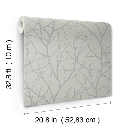 York Wallcoverings Antonina Vella Trees Silhouette Eucalyptus and Silver Wallpaper  Botanical Greens   - MD7124