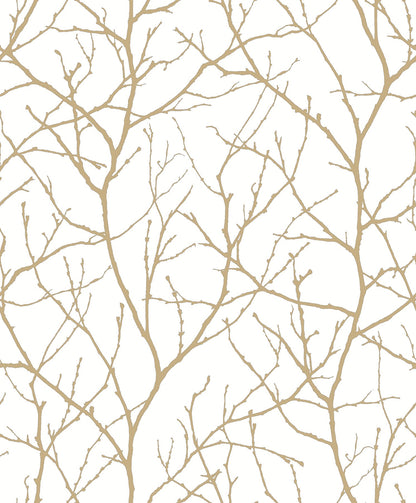 York Wallcoverings Antonina Vella Trees Silhouette White and Gold Wallpaper  Botanical Whites and Off-Whites   - MD7126