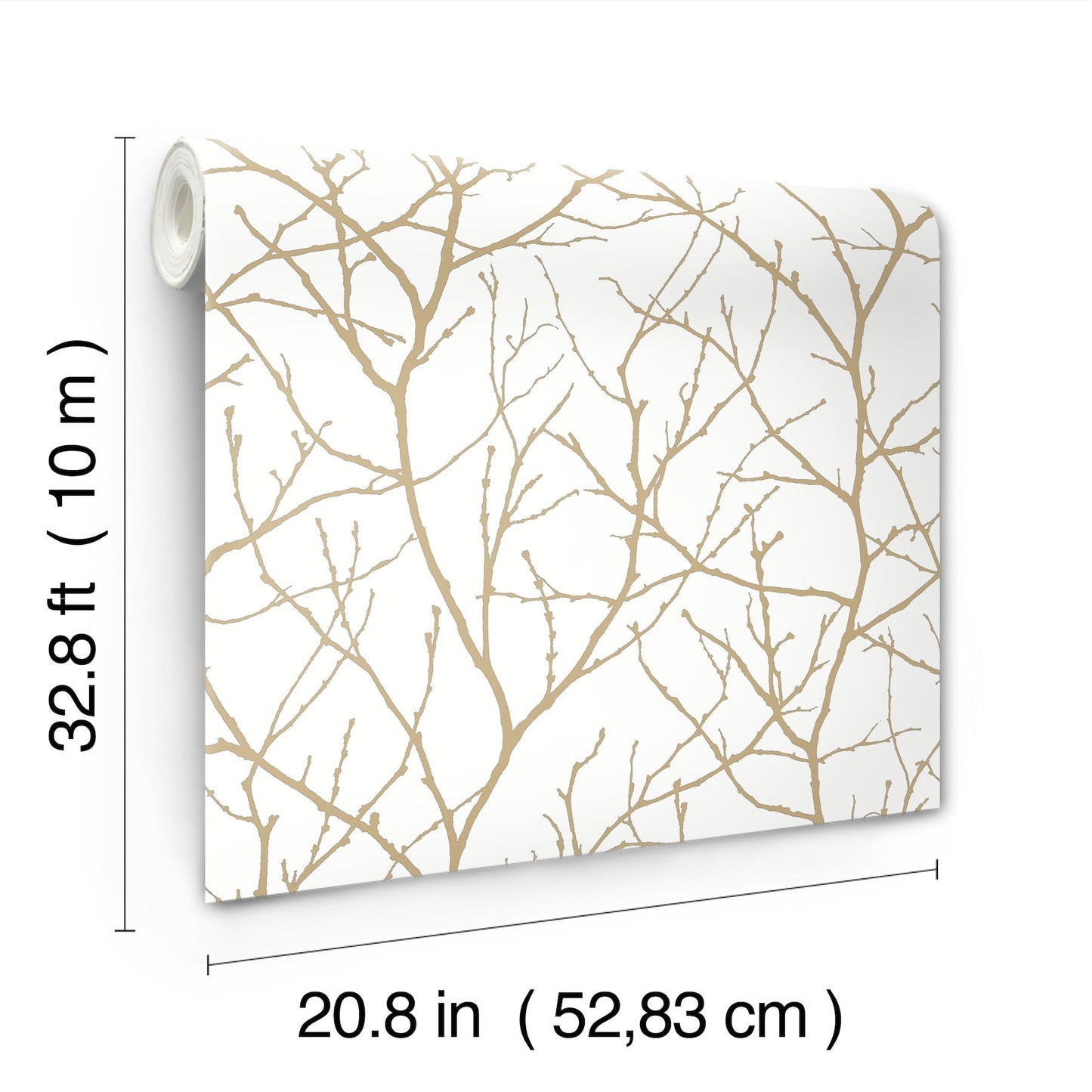 York Wallcoverings Antonina Vella Trees Silhouette White and Gold Wallpaper  Botanical Whites and Off-Whites   - MD7126