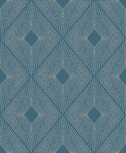 York Wallcoverings Antonina Vella Harlowe Blue and Silver Wallpaper  Geometrics Blues   - MD7131