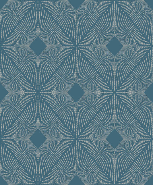 York Wallcoverings Antonina Vella Harlowe Blue and Silver Wallpaper  Geometrics Blues   - MD7131