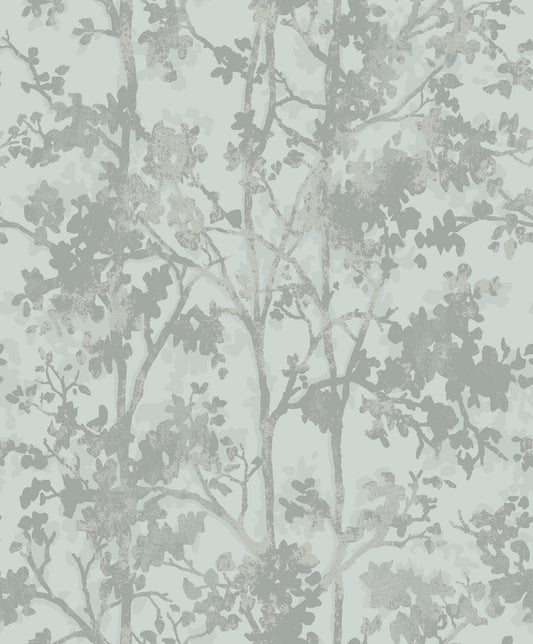 York Wallcoverings Antonina Vella Shimmering Foliage Spa and Silver Wallpaper  Botanical Blues   - MD7142