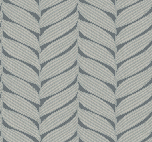 York Wallcoverings Antonina Vella Luminous Leaves Charcoal and Silver Wallpaper  Tropical Greys   - MD7163