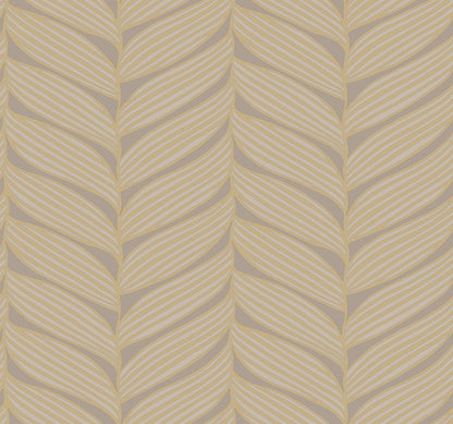 York Wallcoverings Antonina Vella Modern Metals Second Edition Luminous Leaves Grey and Gold Wallpaper  Tropical Browns   - MD7164