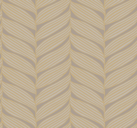 York Wallcoverings Antonina Vella Modern Metals Second Edition Luminous Leaves Grey and Gold Wallpaper  Tropical Browns   - MD7164