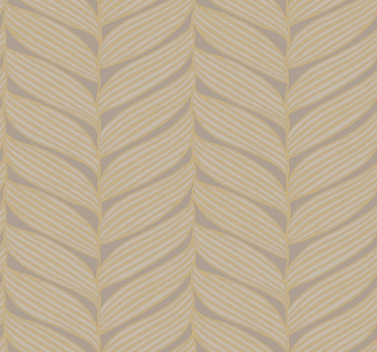 York Wallcoverings Antonina Vella Luminous Leaves Grey and Gold Wallpaper  Tropical Browns   - MD7164