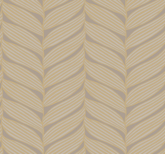 York Wallcoverings Antonina Vella Luminous Leaves Grey and Gold Wallpaper  Tropical Browns   - MD7164