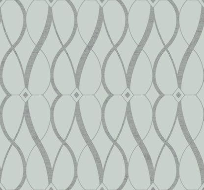 York Wallcoverings Antonina Vella Modern Metals Second Edition Graceful Geo Spa and Silver Wallpaper  Geometrics Blues   - MD7172
