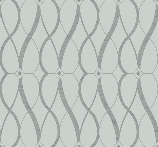 York Wallcoverings Antonina Vella Modern Metals Second Edition Graceful Geo Spa and Silver Wallpaper  Geometrics Blues   - MD7172