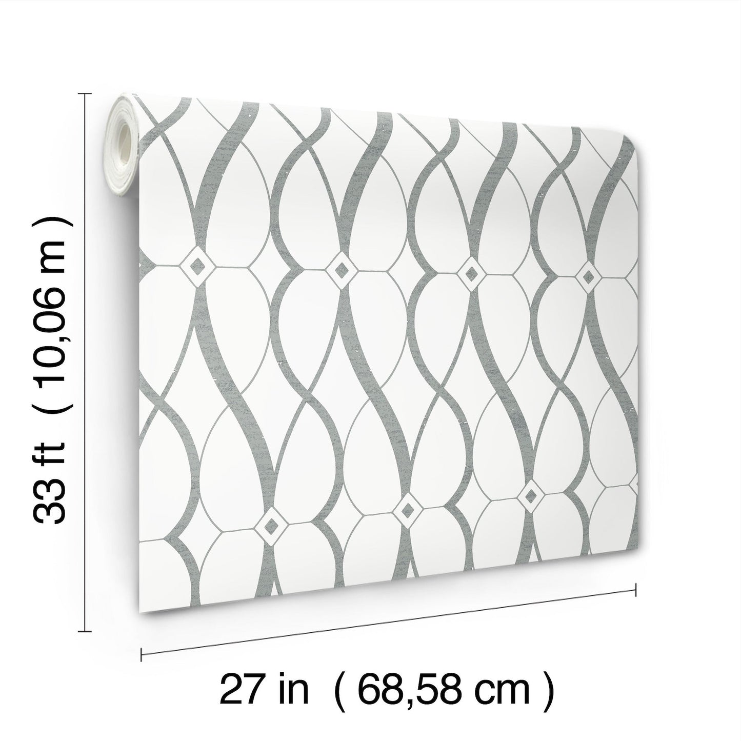 York Wallcoverings Antonina Vella Graceful Geo White and Silver Wallpaper  Geometrics Whites and Off-Whites   - MD7173