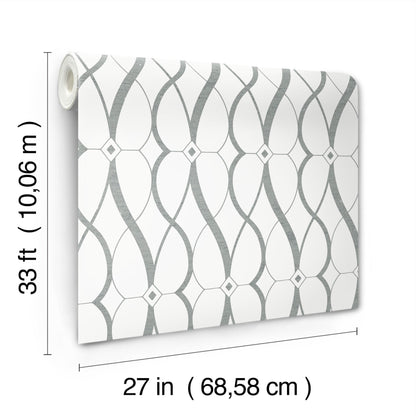 York Wallcoverings Antonina Vella Graceful Geo White and Silver Wallpaper  Geometrics Whites and Off-Whites   - MD7173