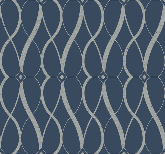 York Wallcoverings Antonina Vella Graceful Geo Navy and Silver Wallpaper  Geometrics Blues   - MD7174