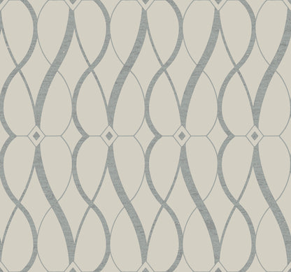 York Wallcoverings Antonina Vella Modern Metals Second Edition Graceful Geo Beige and Silver Wallpaper  Geometrics Beiges   - MD7175