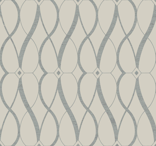 York Wallcoverings Antonina Vella Modern Metals Second Edition Graceful Geo Beige and Silver Wallpaper  Geometrics Beiges   - MD7175