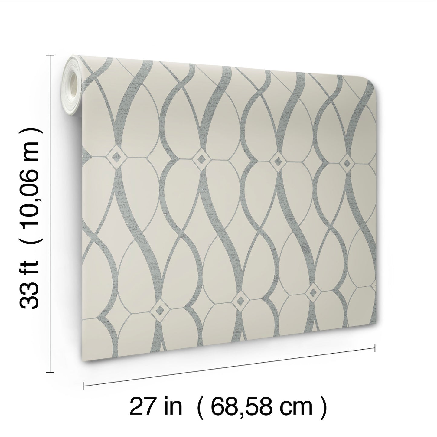 York Wallcoverings Antonina Vella Modern Metals Second Edition Graceful Geo Beige and Silver Wallpaper  Geometrics Beiges   - MD7175