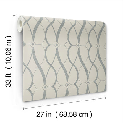 York Wallcoverings Antonina Vella Modern Metals Second Edition Graceful Geo Beige and Silver Wallpaper  Geometrics Beiges   - MD7175