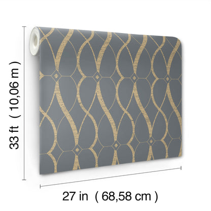 York Wallcoverings Antonina Vella Graceful Geo Smoke and Gold Wallpaper  Geometrics Greys   - MD7176