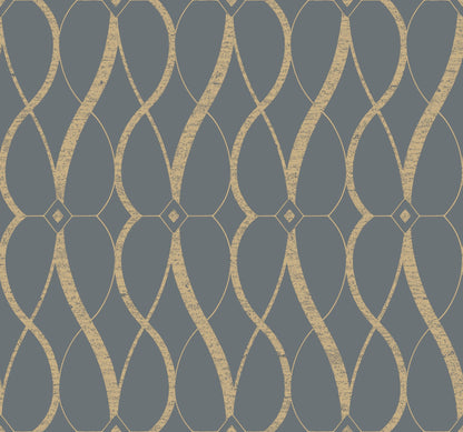 York Wallcoverings Antonina Vella Graceful Geo Smoke and Gold Wallpaper  Geometrics Greys   - MD7176
