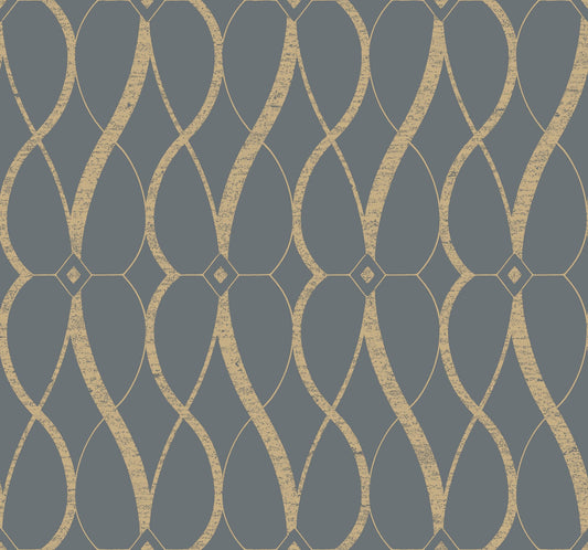 York Wallcoverings Antonina Vella Graceful Geo Smoke and Gold Wallpaper  Geometrics Greys   - MD7176
