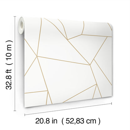 York Wallcoverings Antonina Vella Nazca White and Gold Wallpaper  Geometrics Whites and Off-Whites   - MD7182