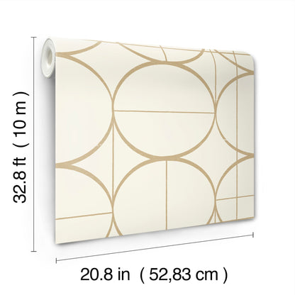York Wallcoverings Antonina Vella Sun Circles Cream and Gold Wallpaper  Geometrics Whites and Off-Whites   - MD7202