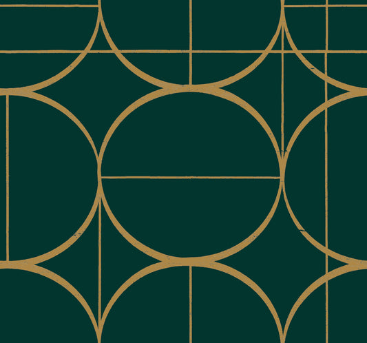 York Wallcoverings Antonina Vella Modern Metals Second Edition Sun Circles Emerald and Gold Wallpaper  Geometrics Greens   - MD7203