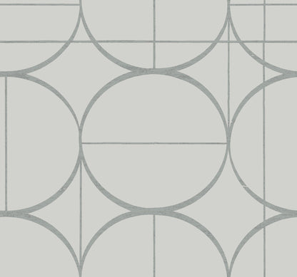 York Wallcoverings Antonina Vella Sun Circles Fog and Silver Wallpaper  Geometrics Greys   - MD7205