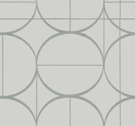 York Wallcoverings Antonina Vella Sun Circles Fog and Silver Wallpaper  Geometrics Greys   - MD7205