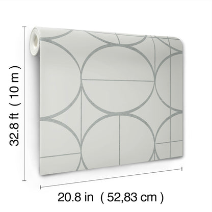 York Wallcoverings Antonina Vella Sun Circles Fog and Silver Wallpaper  Geometrics Greys   - MD7205