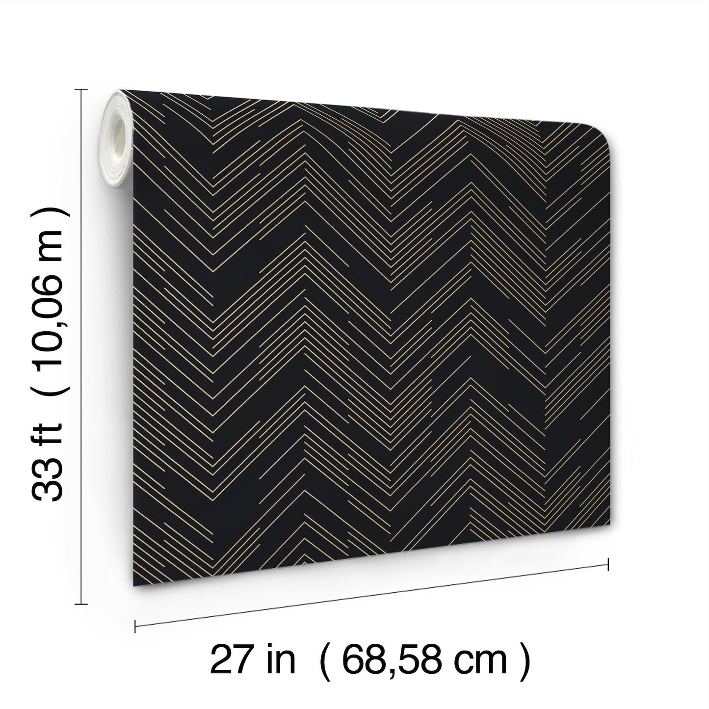 York Wallcoverings Antonina Vella Polished Chevron Black and Gold Wallpaper  Chevron and Houndstooth Blacks   - MD7221