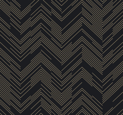 York Wallcoverings Antonina Vella Polished Chevron Black and Gold Wallpaper  Chevron and Houndstooth Blacks   - MD7221