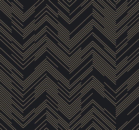 York Wallcoverings Antonina Vella Polished Chevron Black and Gold Wallpaper  Chevron and Houndstooth Blacks   - MD7221
