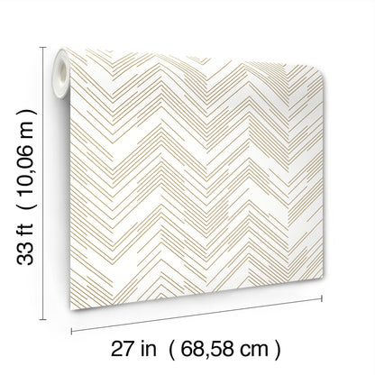York Wallcoverings Antonina Vella Polished Chevron White and Gold Wallpaper  Chevron and Houndstooth Whites and Off-Whites   - MD7222