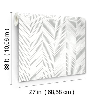 York Wallcoverings Antonina Vella Polished Chevron White and Silver Wallpaper  Chevron and Houndstooth Whites and Off-Whites   - MD7223