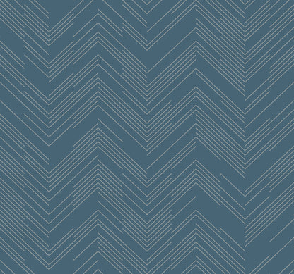 York Wallcoverings Antonina Vella Polished Chevron Blue and Silver Wallpaper  Chevron and Houndstooth Blues   - MD7224