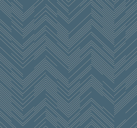 York Wallcoverings Antonina Vella Polished Chevron Blue and Silver Wallpaper  Chevron and Houndstooth Blues   - MD7224