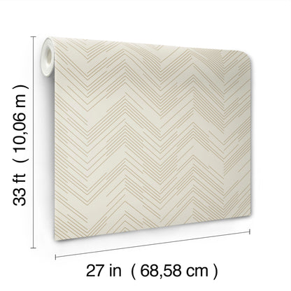 York Wallcoverings Antonina Vella Modern Metals Second Edition Polished Chevron Cream and Gold Wallpaper  Chevron and Houndstooth Whites and Off-Whites   - MD7225
