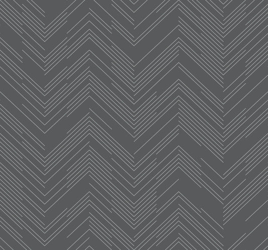 York Wallcoverings Antonina Vella Polished Chevron Charcoal and Silver Wallpaper  Chevron and Houndstooth Greys   - MD7226