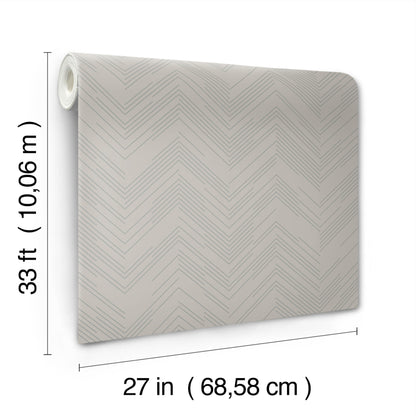 York Wallcoverings Magnolia Home Vol. II Polished Chevron Taupe and Silver Wallpaper  Chevron and Houndstooth Browns   - MD7227