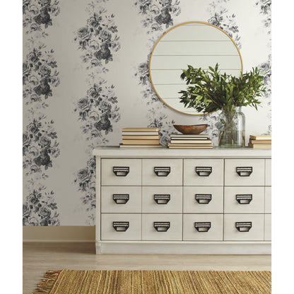 York Wallcoverings Magnolia Home Vol. II Tea Rose Black and White Wallpaper   Whites and Off-Whites   - ME1534