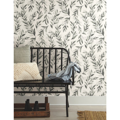 York Wallcoverings Magnolia Home Vol. II Olive Branch Charcoal Wallpaper   Greys   - ME1537