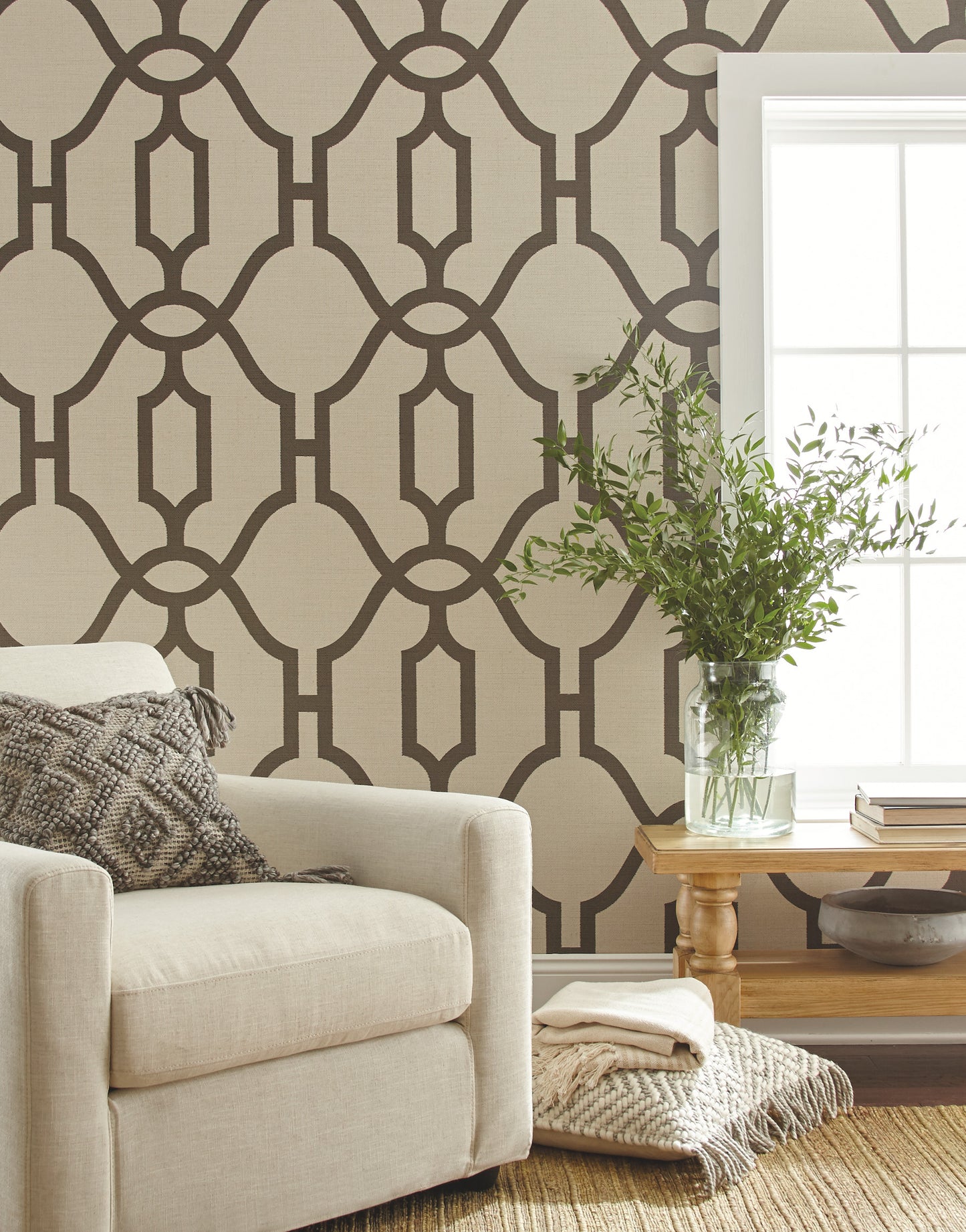 York Wallcoverings Magnolia Home Vol. II On Khaki Woven Trellis Charcoal Wallpaper   Greys   - ME1551