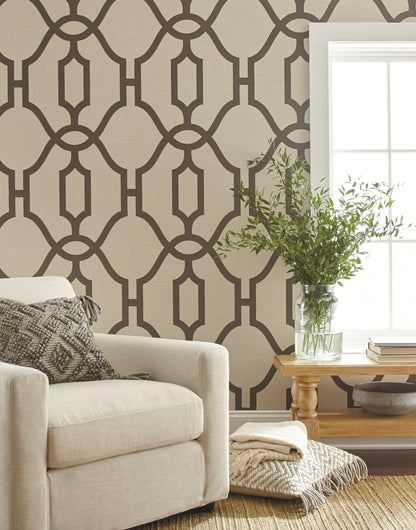York Wallcoverings Magnolia Home Vol. II On Khaki Woven Trellis Charcoal Wallpaper   Greys   - ME1551
