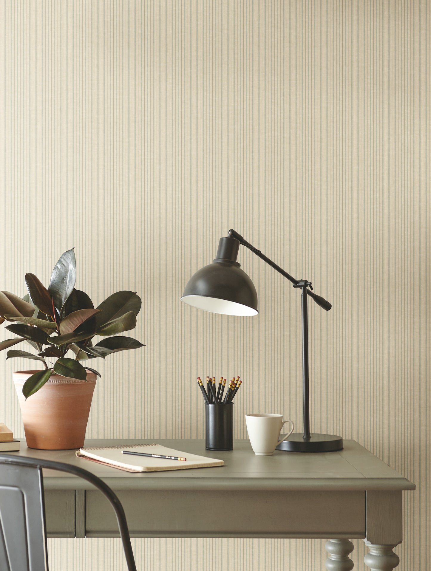 York Wallcoverings Magnolia Home Vol. II French Ticking Khaki and Light Blue Wallpaper   Blues   - ME1560
