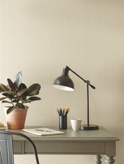 York Wallcoverings Magnolia Home Vol. II French Ticking Khaki and Light Blue Wallpaper   Blues   - ME1560