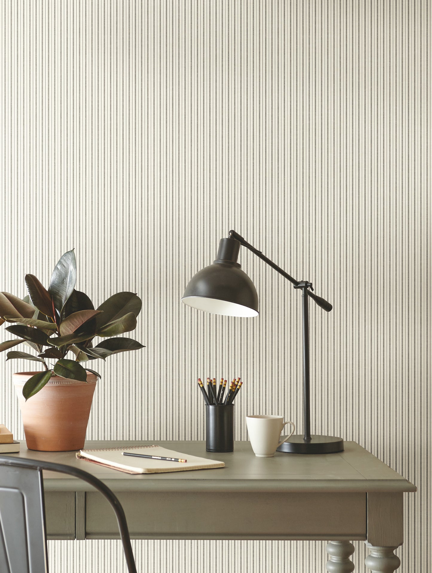 York Wallcoverings Magnolia Home Vol. II French Ticking Charcoal and Black Wallpaper   Blacks   - ME1561