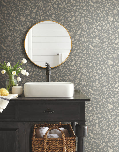 York Wallcoverings Magnolia Home Vol. II Fox and Hare Grey Wallpaper   Greys   - ME1571