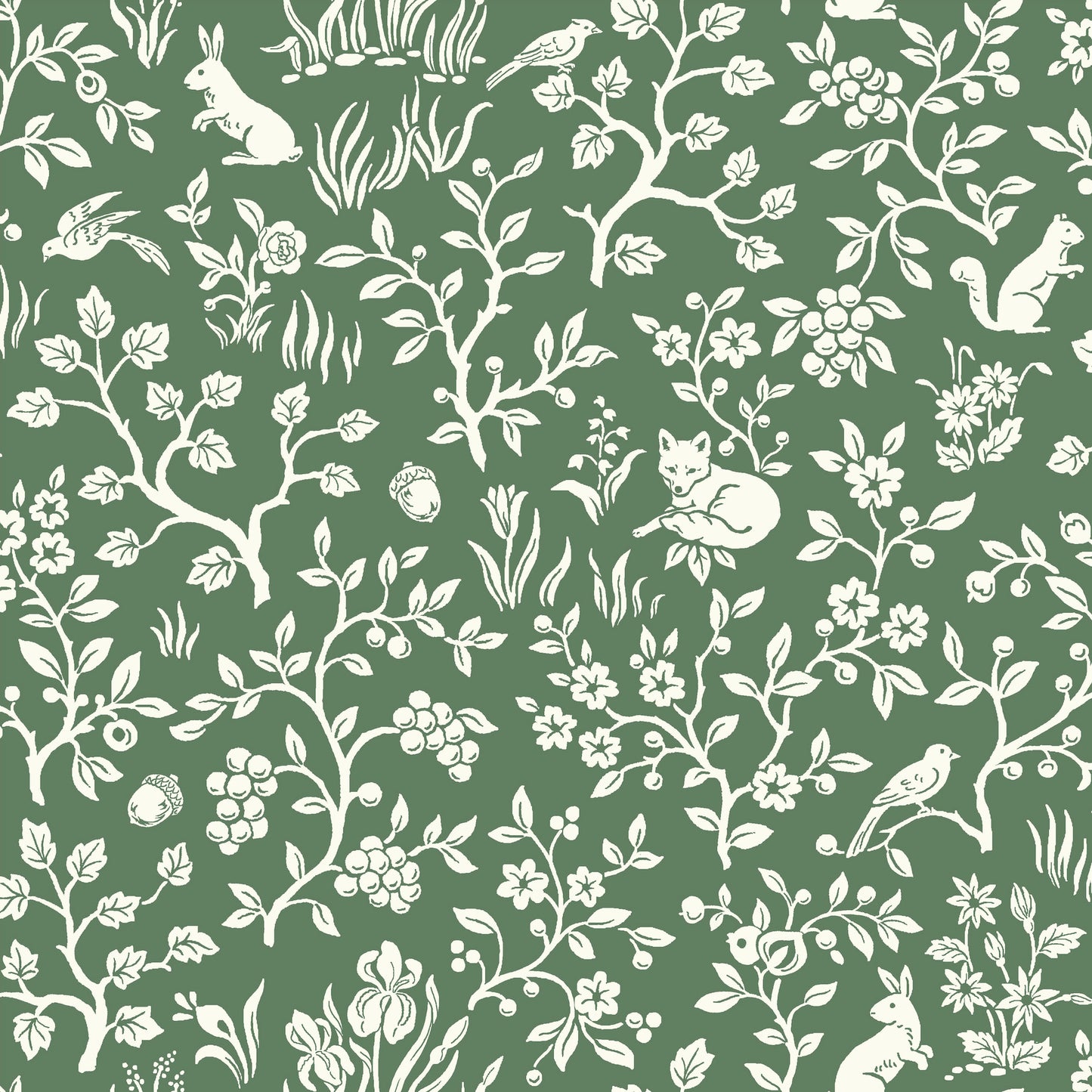 York Wallcoverings Magnolia Home Vol. II Fox and Hare Forest Green Wallpaper   Greens   - ME1573